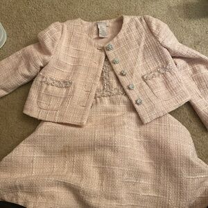 Girls Pink Tweed Jacket and Skirt Set